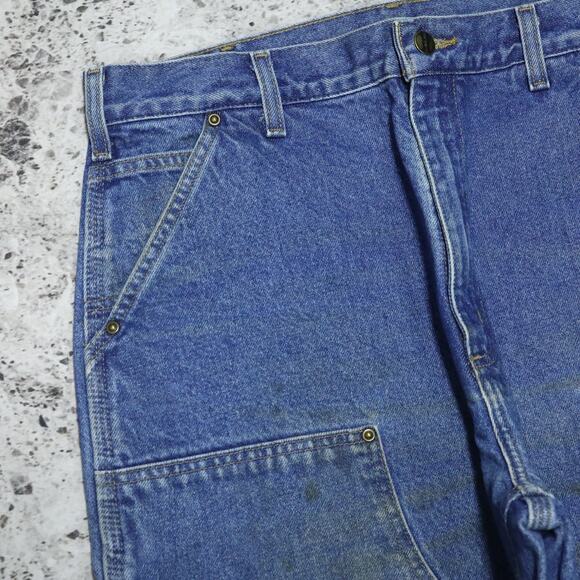 Vintage Carhartt B73 DST Faded Blue Jeans Denim Double Knee Carpenter Pant 33x34 - Picture 6 of 16